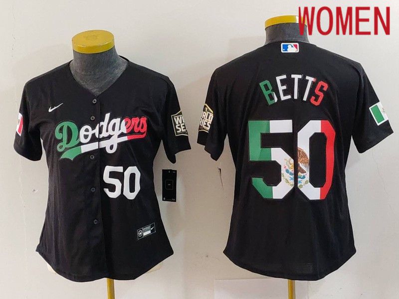Women Los Angeles Dodgers #50 Betts Black Fashion Nike 2024 MLB Jersey style 7241->youth mlb jersey->Youth Jersey
